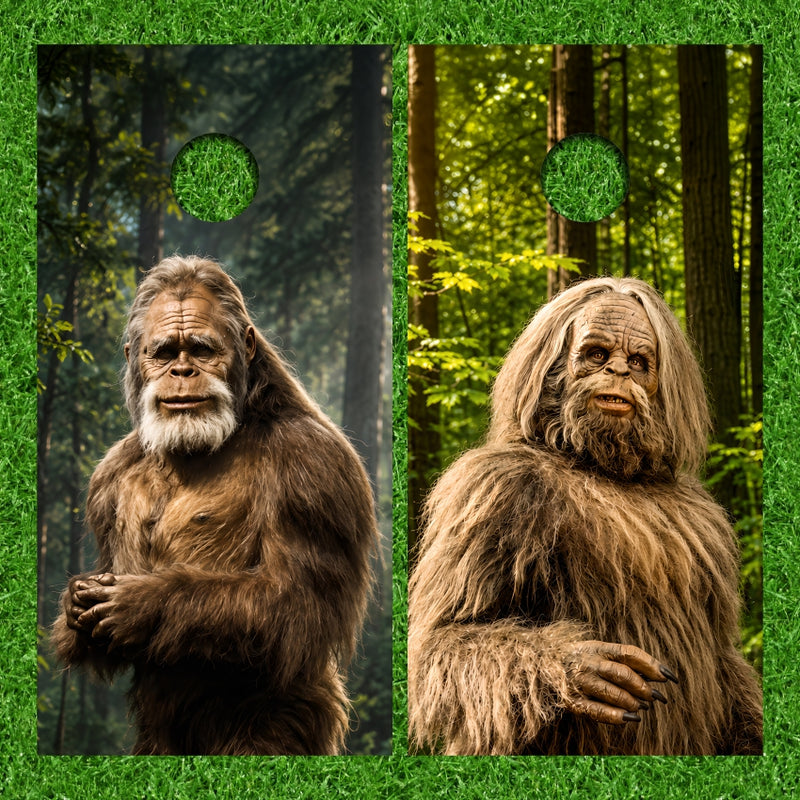 Sasquatch Bigfoot Up Close with Wilderness Background Cornhole Wraps