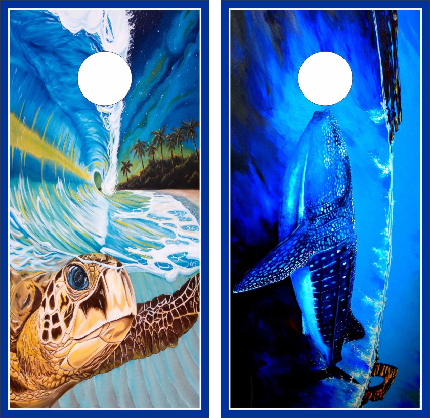 Sea Turtles & Whale Painting Theme Cornhole Wraps