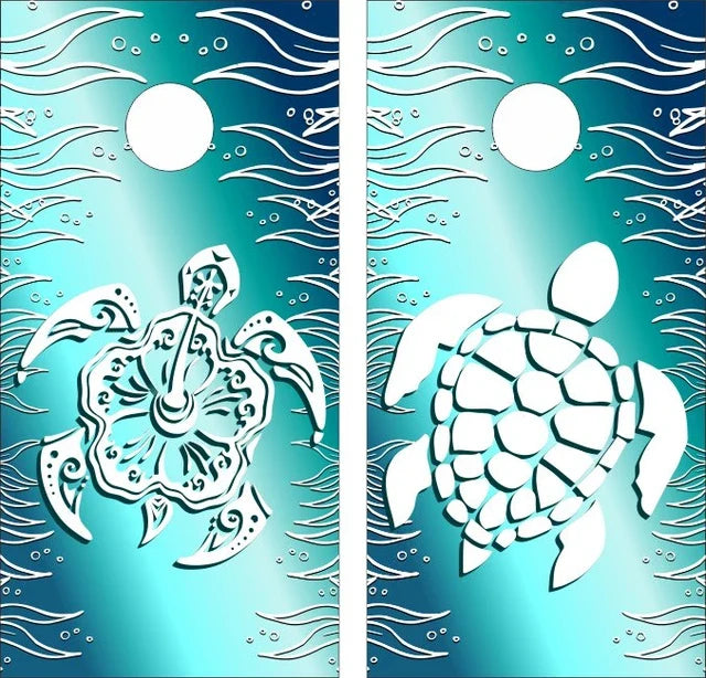 Tribal Art Tropical Style Sea Turtles Cornhole Wraps