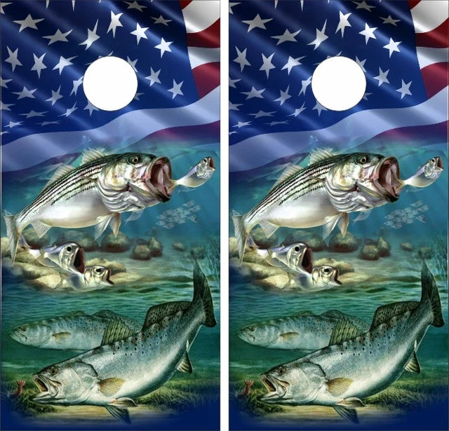 Striped Bass Rockfish Trout Underwater View American Flag Cornhole Wraps