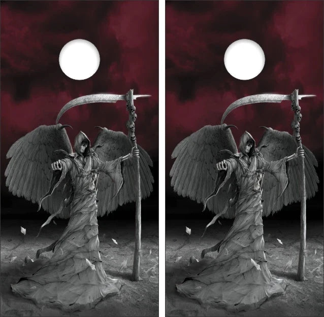 Grim Reaper Your Time Is Up Red Grunge Smoky Background Cornhole Wraps