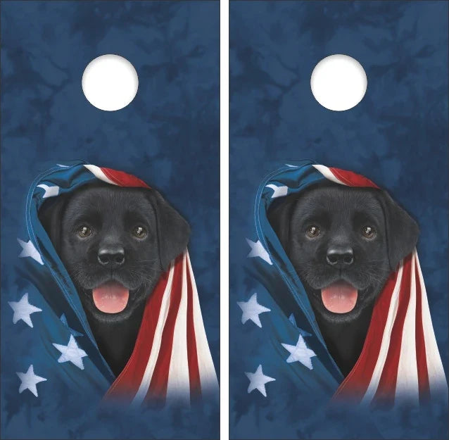 USA American Flag Dark Color Puppy Dog Cornhole Wraps