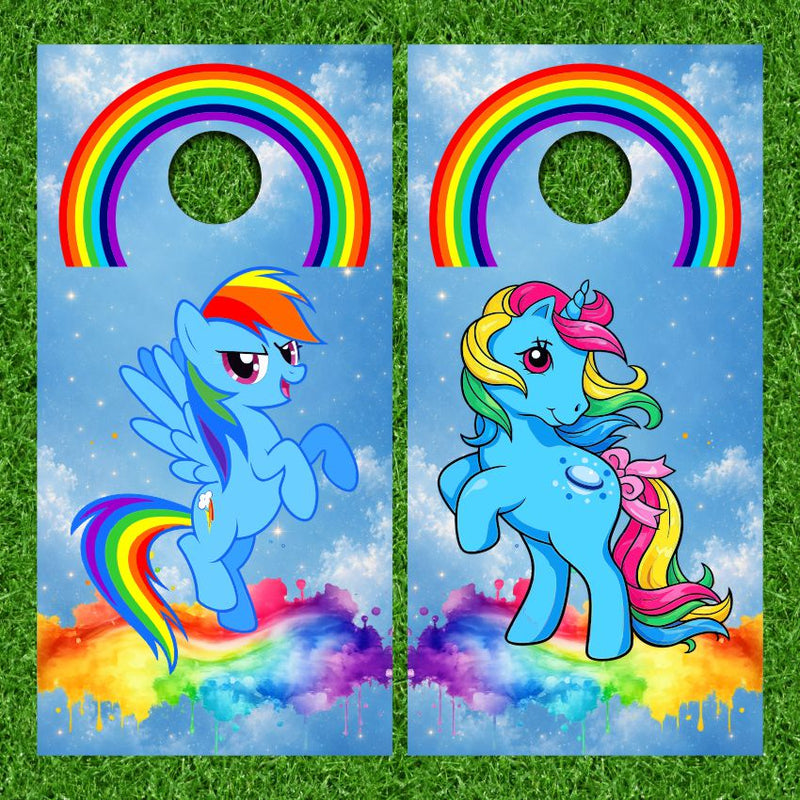 Colorful Unicorn His & Her with Colorful Stars Background Cornhole Wraps