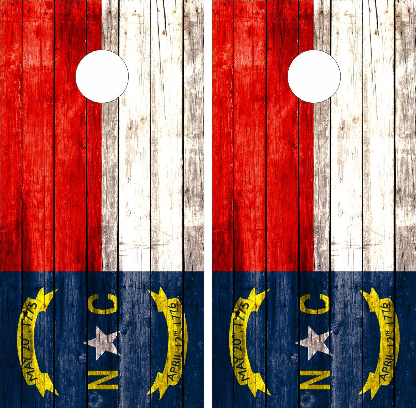 North Carolina NC Flag Weathered Wood Cornhole Wraps