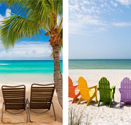 Beach Tropical Island With Chair Umbrella Palm Trees Cornhole Wraps