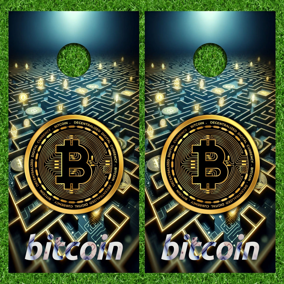 Bitcoin Gold Tokens Circuit Board Cornhole Wraps