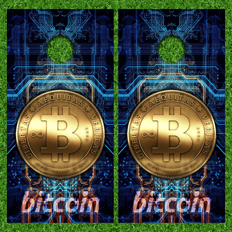 Bitcoin Gold Tokens Circuit Board 2 Cornhole Wraps