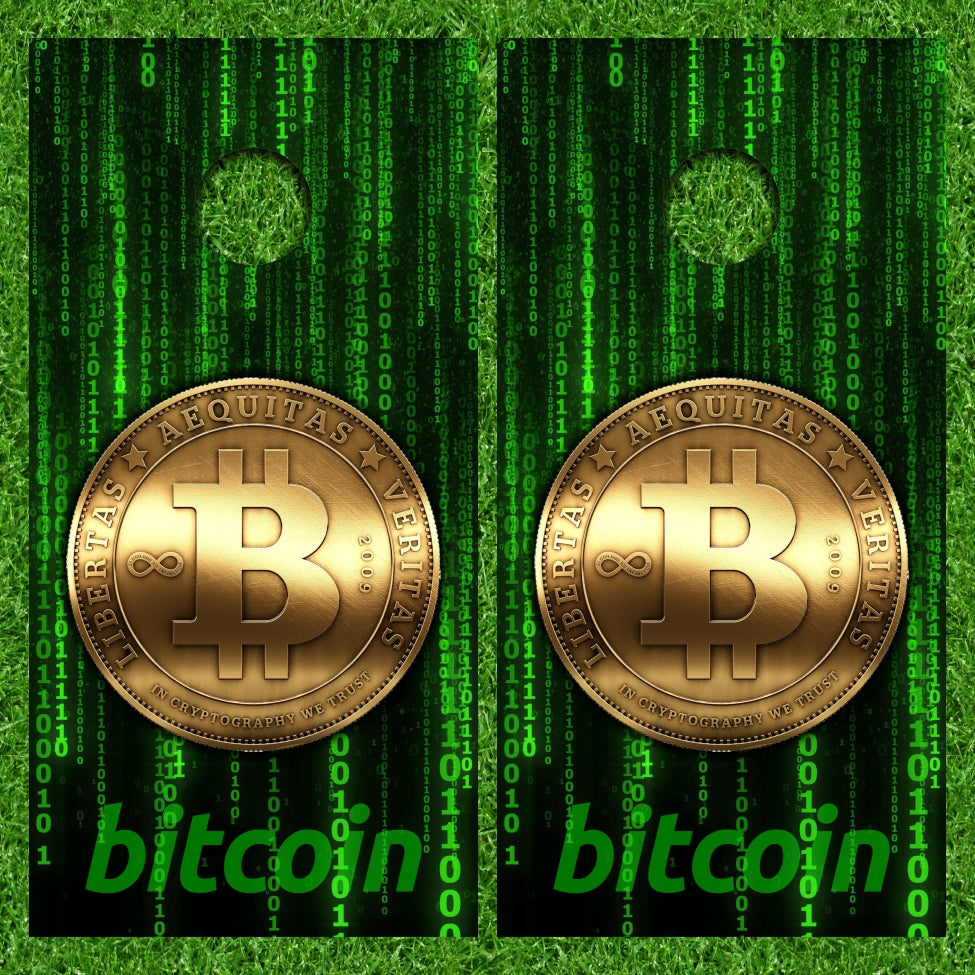 Bitcoin Gold Tokens Maxtrix Style Running Numbers Cornhole Wraps