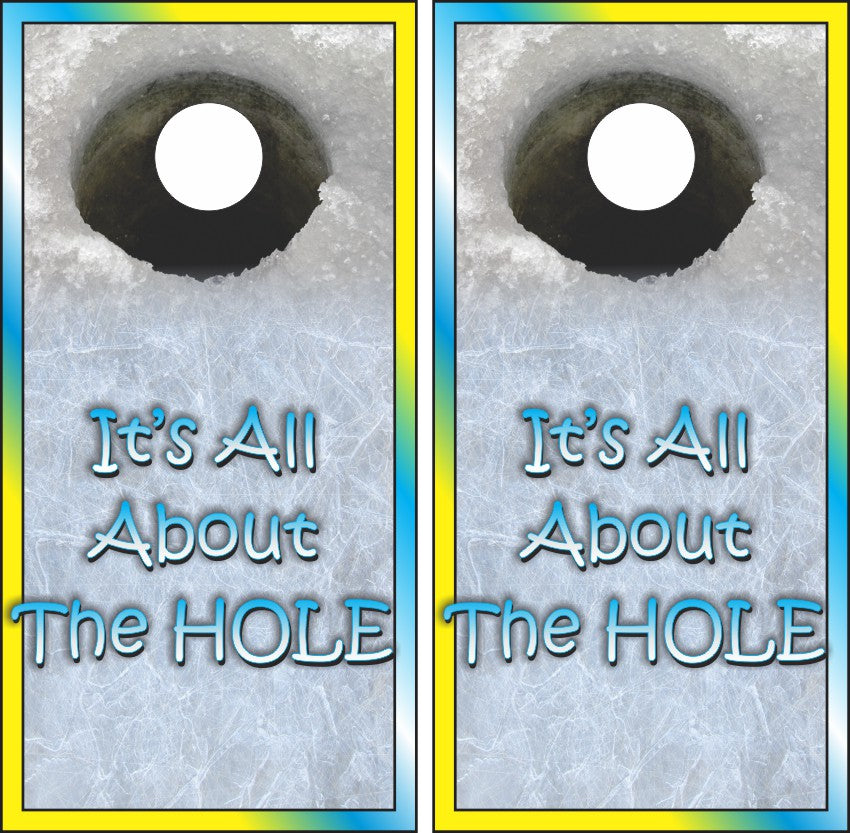 Ice Fishing Frozen Lake Hardwater Angler Outdoor Recreation Cornhole Board Vinyl Wraps Set