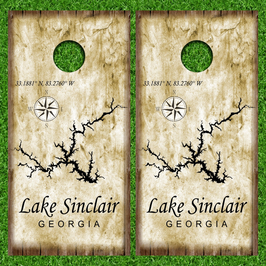 Lake Sinclair Georgia Old Paper Map Style Vintage Topographic Cornhole Board Vinyl Wraps Set