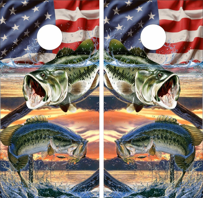 Largemouth Bass Spinnerbait American Flag Cornhole Wraps