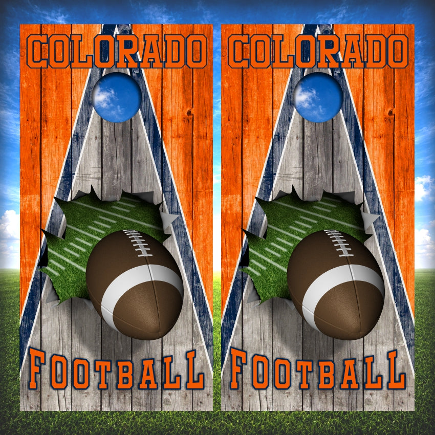 Navy and Orange Colorado Football Cornhole Wraps Wood Triangle