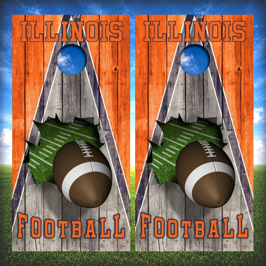 Navy and Orange Illinois Football Cornhole Wraps Wood Triangle