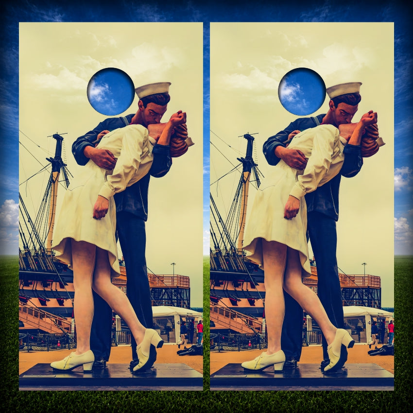 WWII Sailor Kissing Nurse VJ Day Cornhole Wraps
