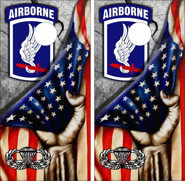 173rd Airborne Jump Wings Hand Pulling American Flag Cornhole Wraps