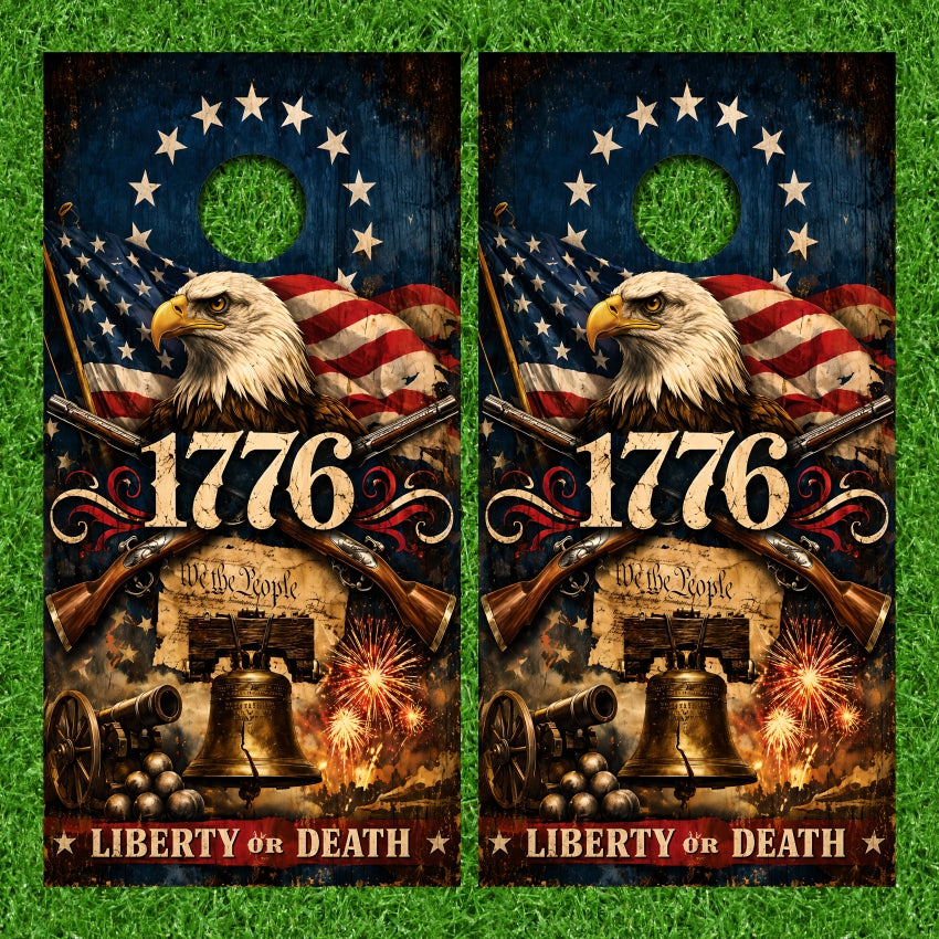 1776 Liberty or Death Freedom Bald Eagle Constitution Lake American Flag Cornhole Wraps