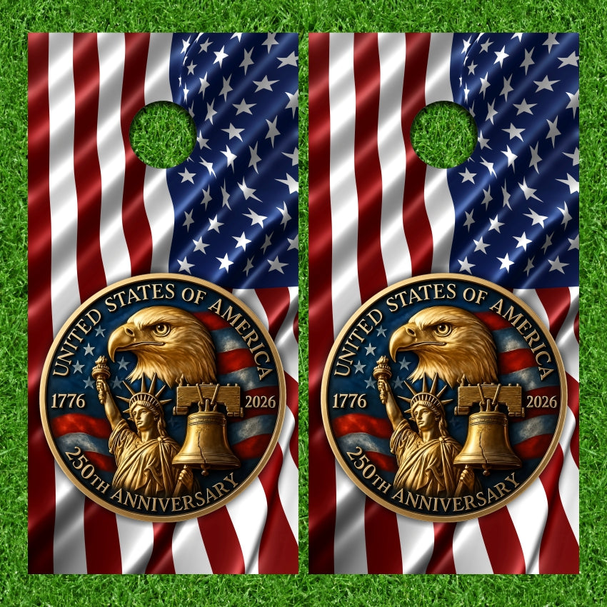 250th Anniversary United States Freedom Coin American Flag Cornhole Wraps