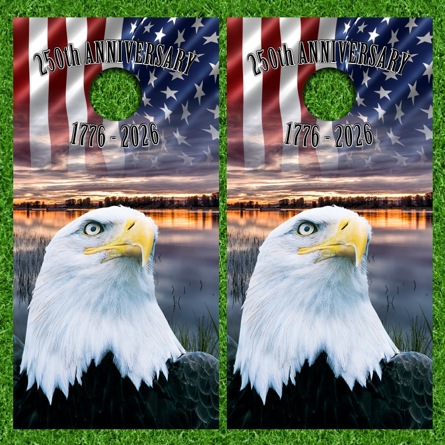 250 Years of Freedom Bald Eagle Lake American Flag Cornhole Wraps