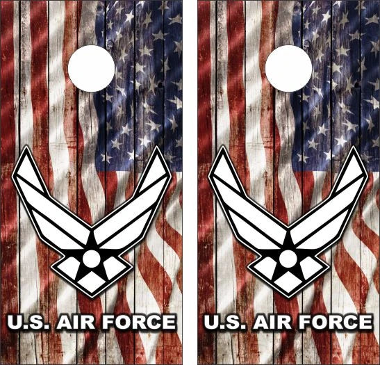 Air Force Wood American USA Flag Cornhole Wraps