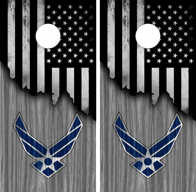 Air Force Ripped Wood American USA Flag Cornhole Wraps
