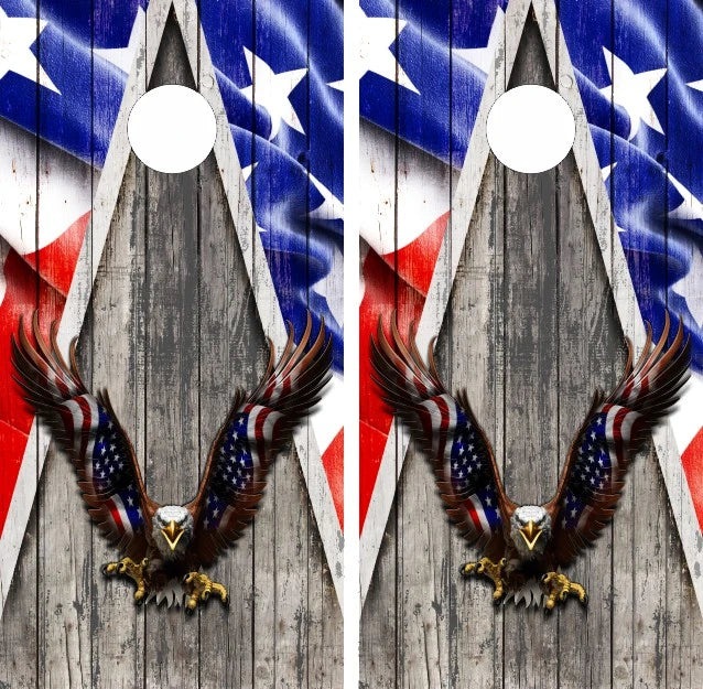 American Flag Bald Eagle Straight Attack Triangle Wood Cornhole Wraps
