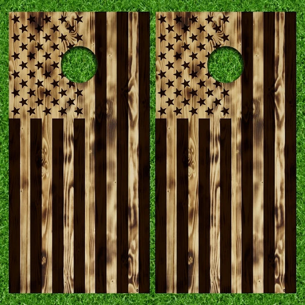 Original USA American Flag Dark Stain Wood Look Cornhole Wraps
