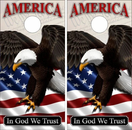 American Flag Bald Eagle In God We Trust Cornhole Wraps
