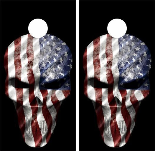 Skull Head American Flag Cornhole Wraps