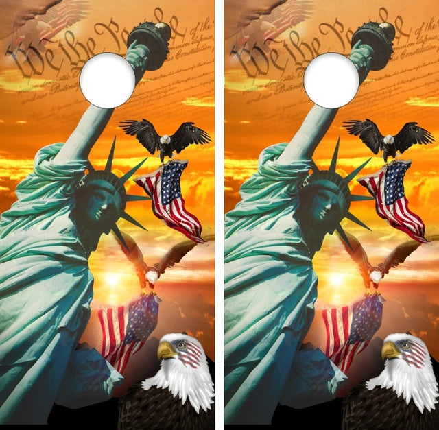 Statue of Liberty We The People Bald Eagle Freedom American Flag Cornhole Wraps