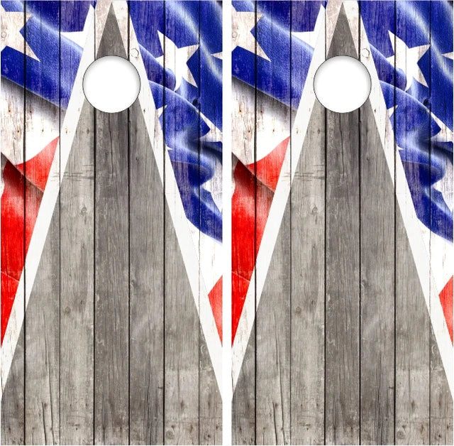 American Flag Triangle Wood Look Cornhole Wraps