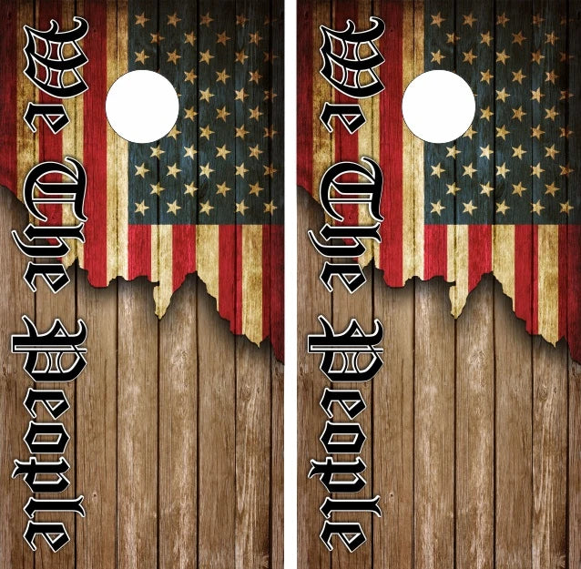 We The People Wood Rip USA American Flag Cornhole Wraps