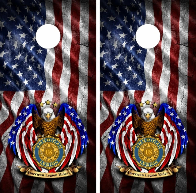 Rocky Textured American Legion Riders Flag Bald Eagle Cornhole Wraps