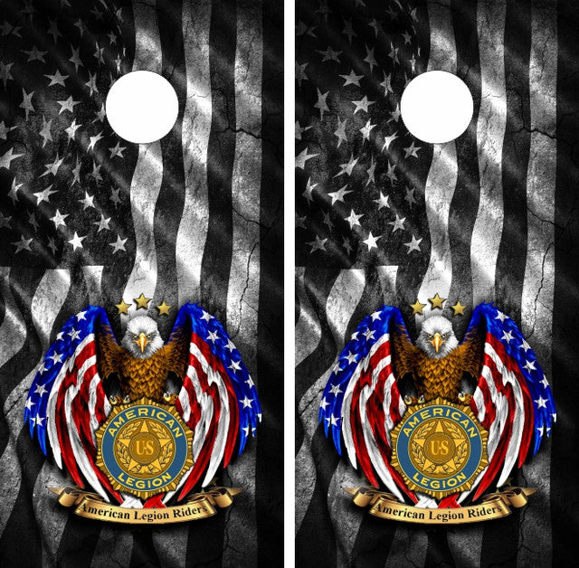 Grayish Rocky Textured American Legion Riders Flag Bald Eagle Cornhole Wraps