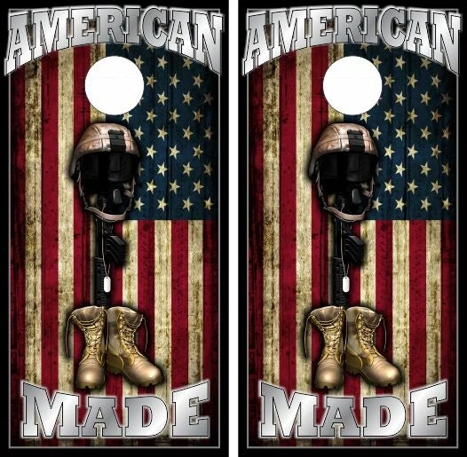 American Made POW MIA Soldier Boots Dog Tags Helmet Gun American Flag Cornhole Wraps