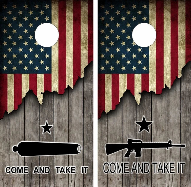 Come And Take It Wood American Flag Cornhole Wraps