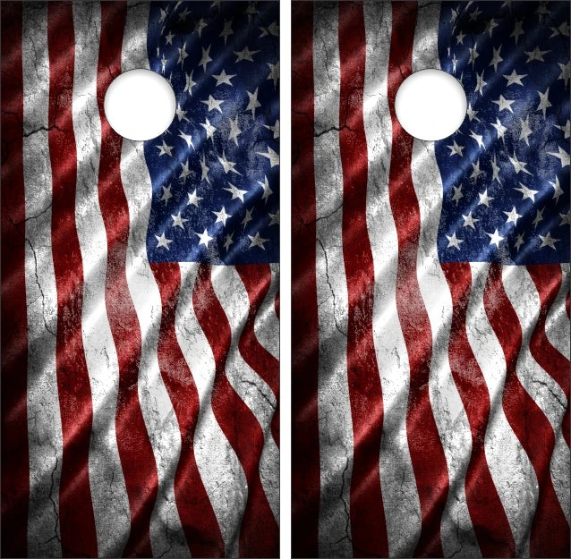 Concrete Rocky American Flag Cornhole Wraps