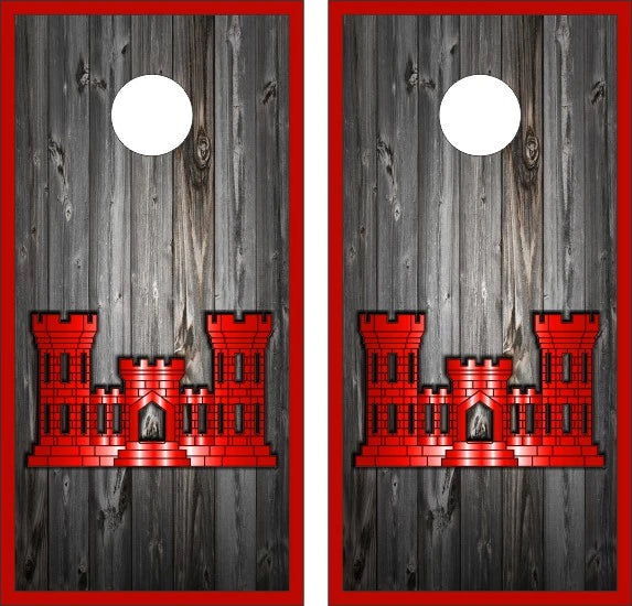 Army Corps of Engineers Castle Weathered Wood Look Cornhole Wraps