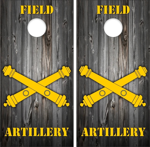 Army Field Artillery Weathered Wood Look Cornhole Wraps