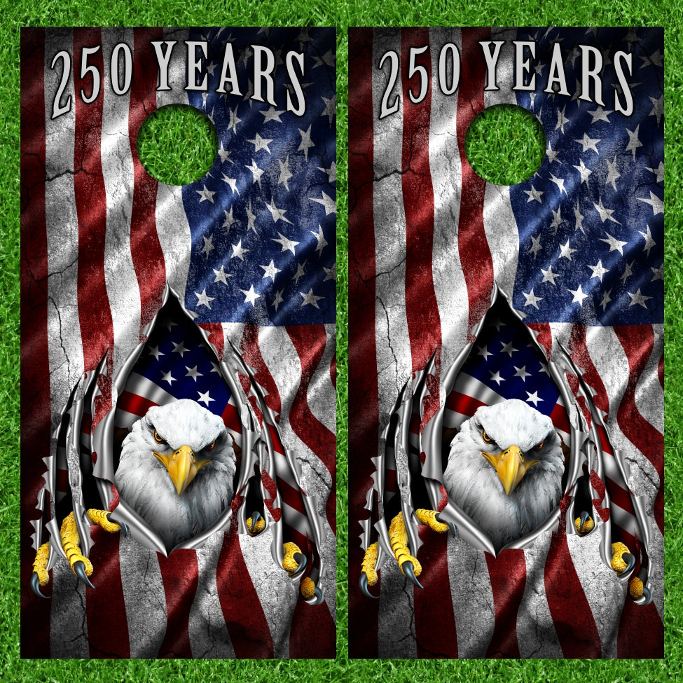 Concrete American Flag Bald Eagle Rip Attack Cornhole Wraps