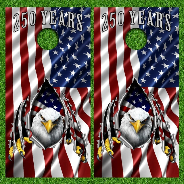 250 Year Anniversary Bald Eagle Rip Claws American Flag Cornhole Wraps