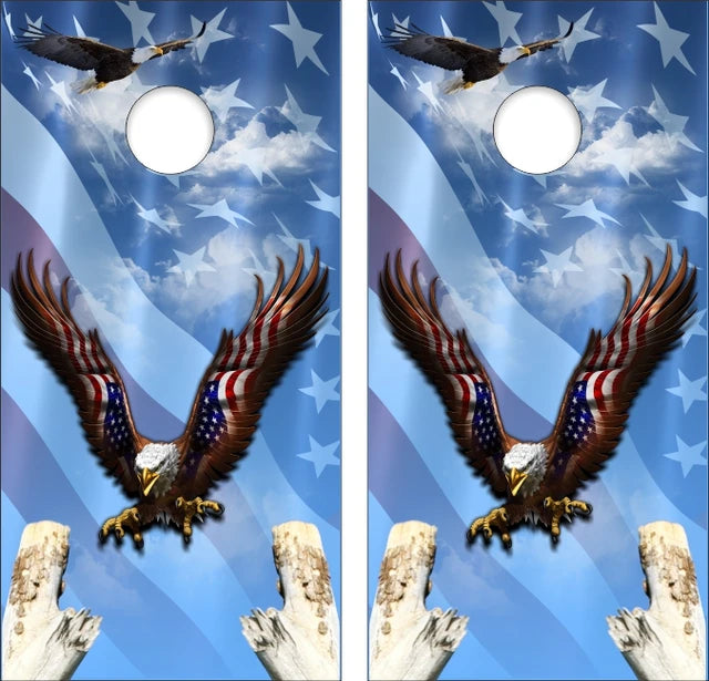 Bald Eagle Landing On Treetop American Flag Sky Cornhole Wraps