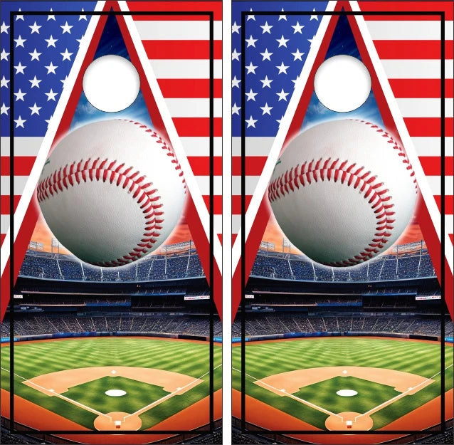 American Baseball Field with Flag Cornhole Wraps