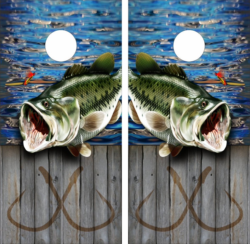 Largemouth Bass Boat Dock Water Lure Cornhole Wraps