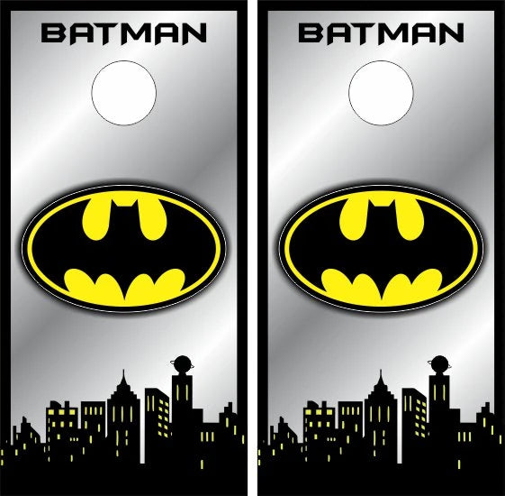 Batman Nighttime Skyline Cornhole Wraps