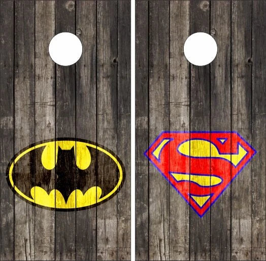 Batman Vs Superman Weathered Wood Look Cornhole Wraps