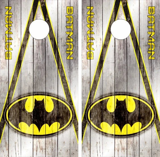 Batman Triangle Weathered Wood Look 2 Cornhole Wraps