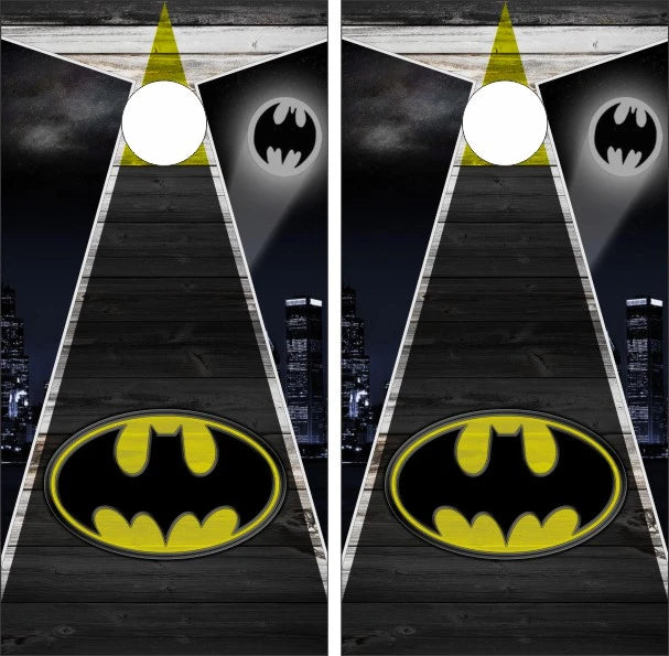 Batman Triangle Design with Night Time City Bat Theme Cornhole Wraps