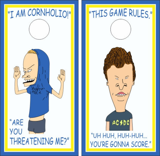 Beavis Butthead I Am Cornholio White Background with Borders Cornhole Wraps