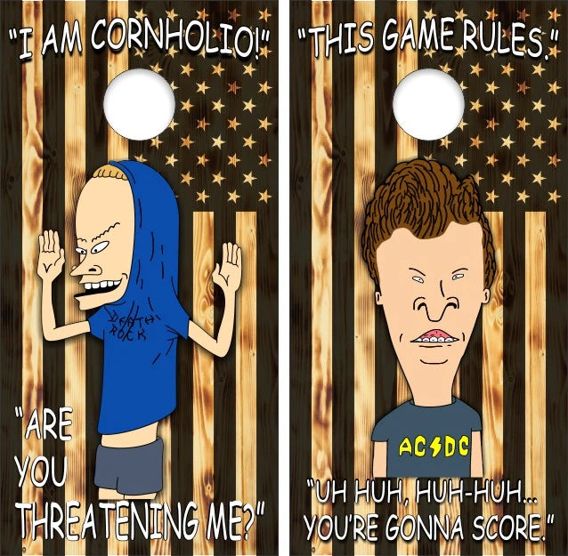 Beavis Butthead I Am The Great Cornholio Wood Flag background Cornhole Wraps