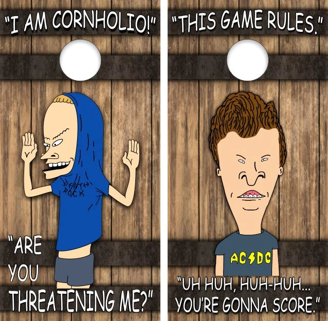 Beavis Butthead I Am Cornholio Whisky Barrel Wood Background Cornhole Wraps